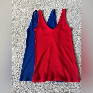 Express Red and Blue Women's V-Neck Tops Small